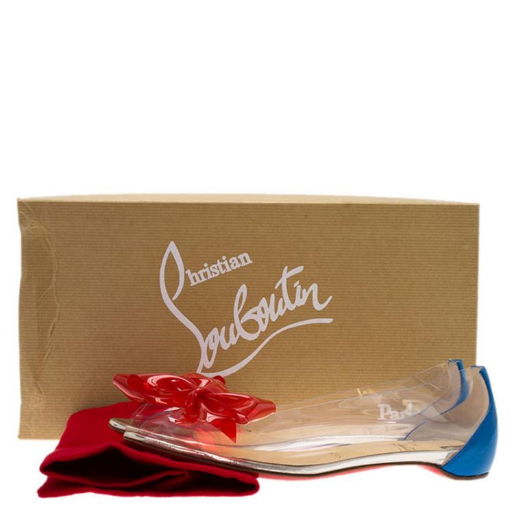 Pre Owned Christian Louboutin Two Tone PVC and Leather Tip Bow Ballet Flats Size 37