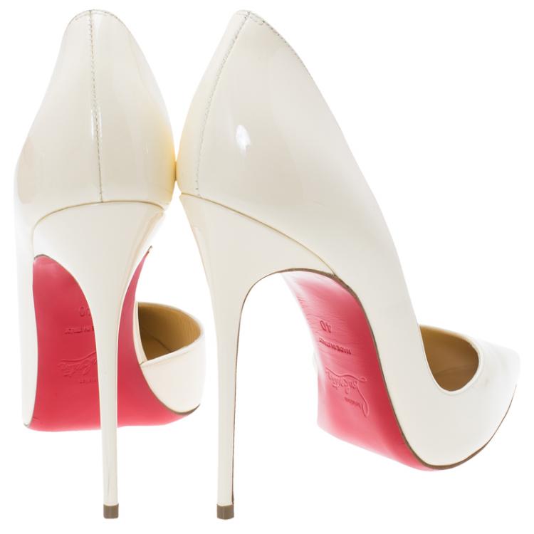 Pre Owned Christian Louboutin Cream Patent Iriza D'orsay Pumps Size 40