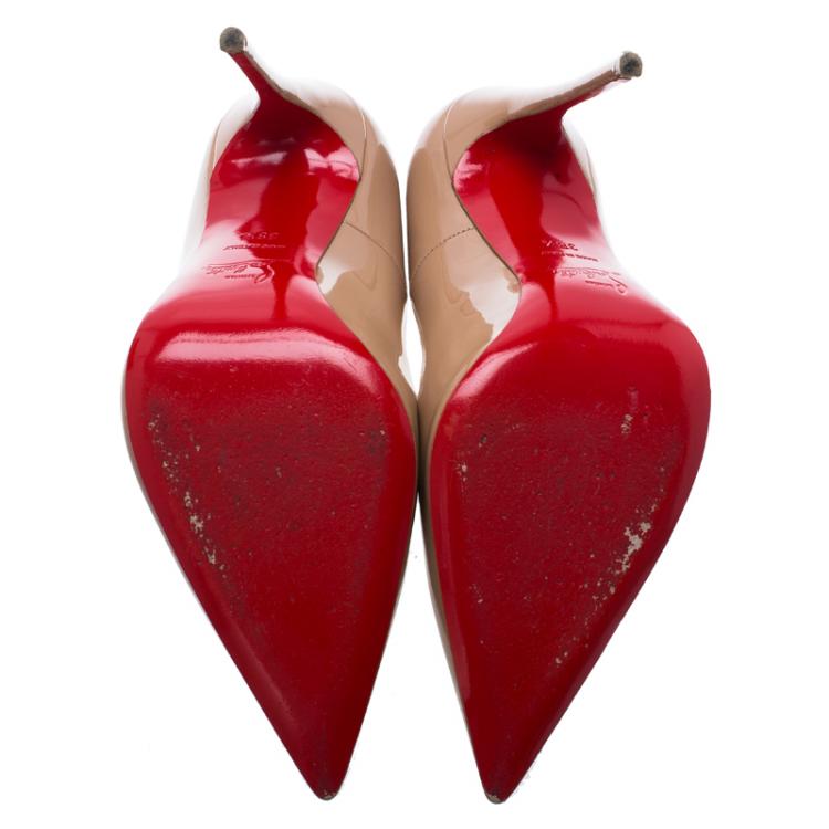 Pre Owned Christian Louboutin Beige Patent Pigalle Pumps Size 38.5