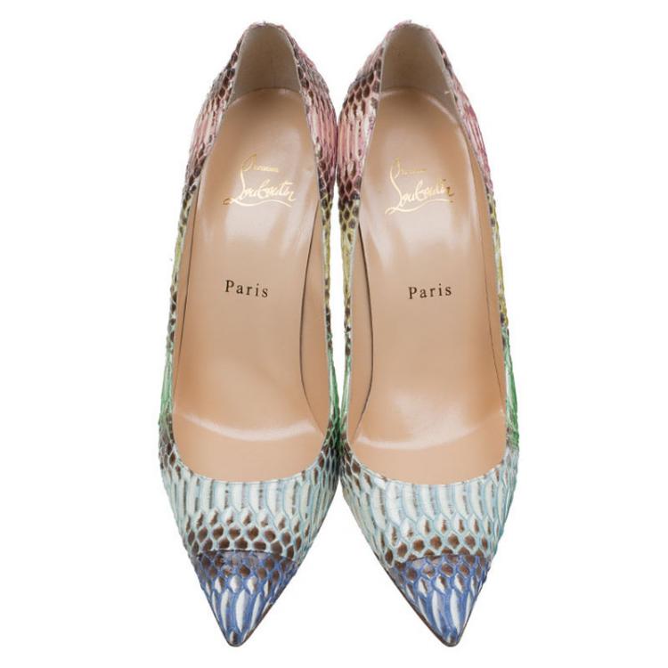 مملوكة مسبقًا Christian Louboutin Multicolor Watersnake Pigalle Follies Degrade Pumps Size 40