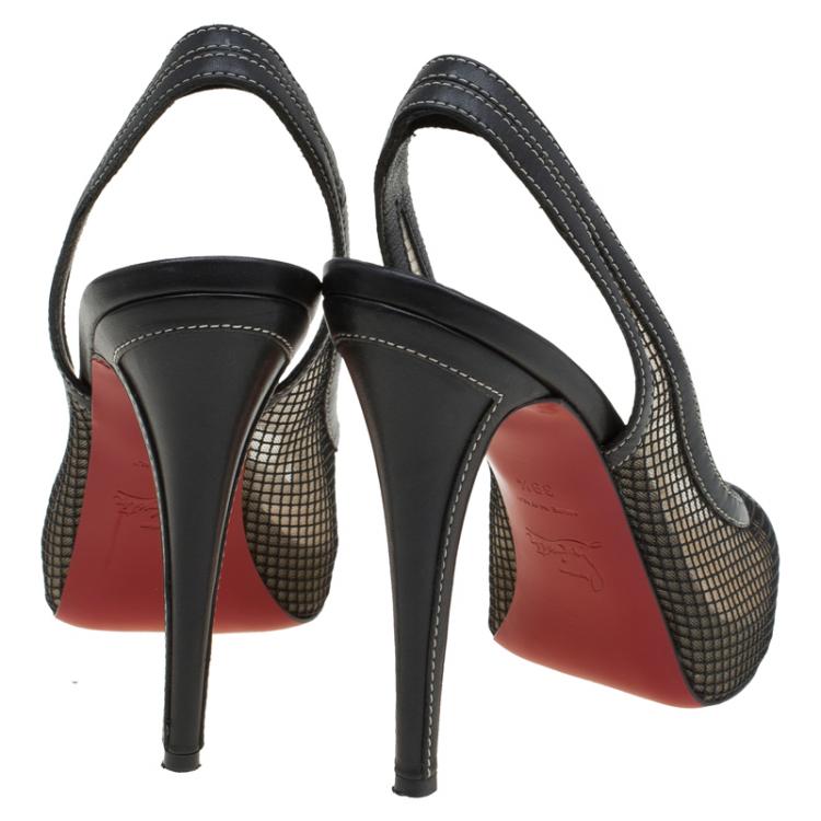 Pre Owned Christian Louboutin Black Fishnet Canne A Peche Slingback Sandals Size 39.5