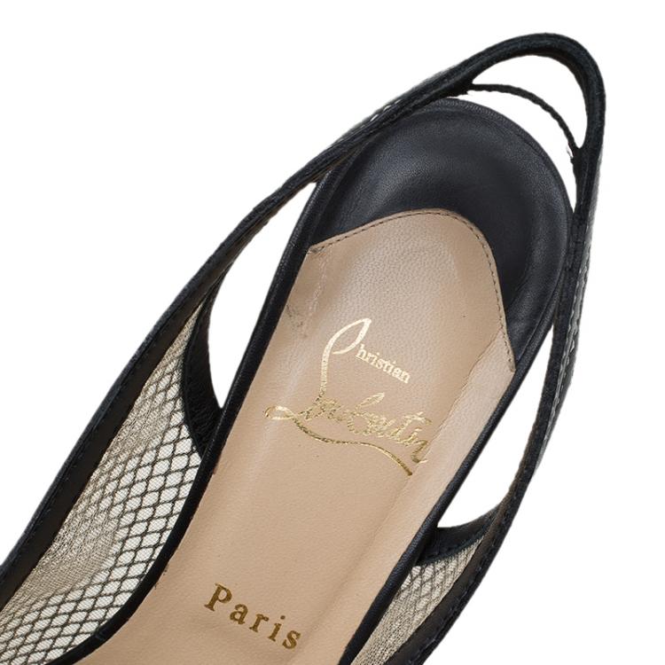 Pre Owned Christian Louboutin Black Fishnet Canne A Peche Slingback Sandals Size 39.5