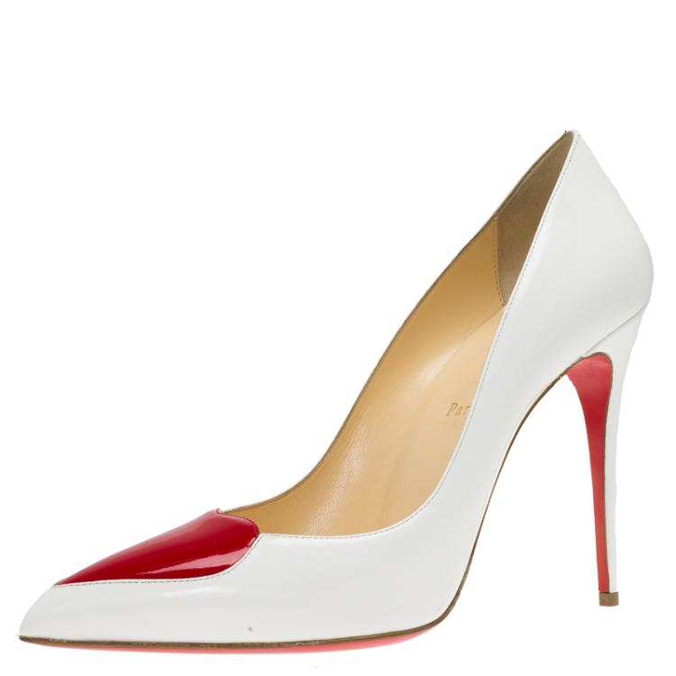 Pre Owned Christian Louboutin White Leather Cora Heart Detail Pumps Size 39.5