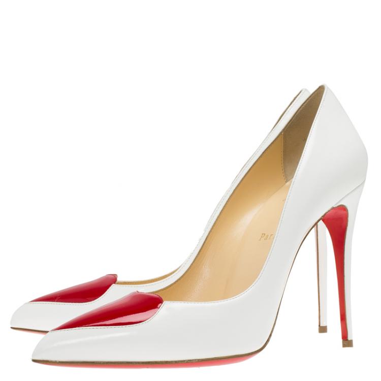 Pre Owned Christian Louboutin White Leather Cora Heart Detail Pumps Size 39.5