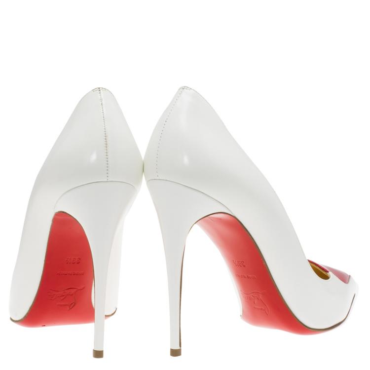 Pre Owned Christian Louboutin White Leather Cora Heart Detail Pumps Size 39.5