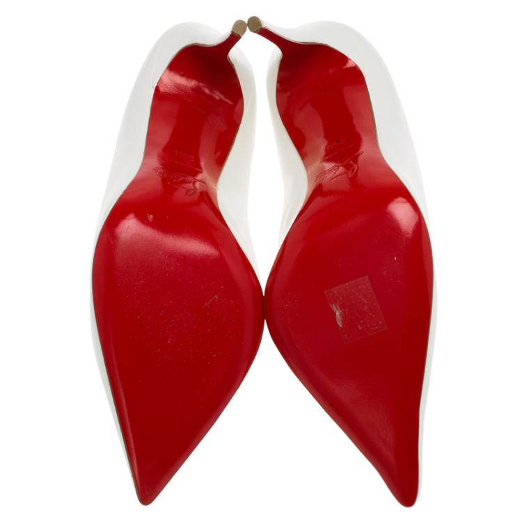 Pre Owned Christian Louboutin White Leather Cora Heart Detail Pumps Size 39.5