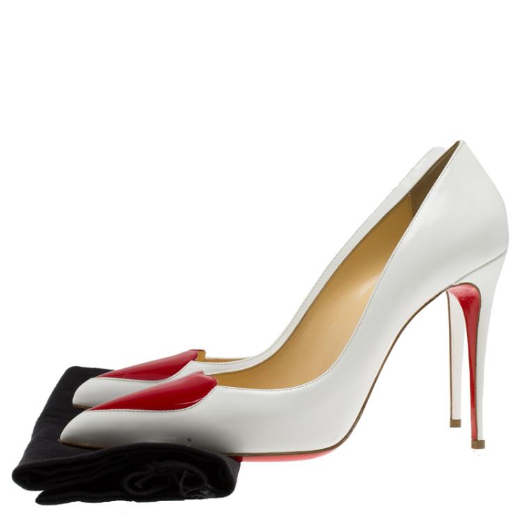 Pre Owned Christian Louboutin White Leather Cora Heart Detail Pumps Size 39.5