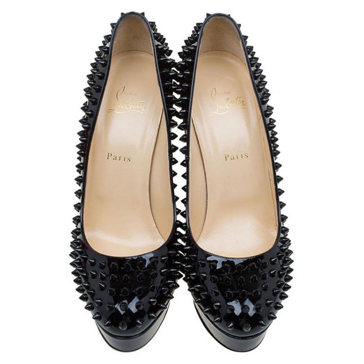 Pre Owned Christian Louboutin Black Patent Bianca Spike Platform Pumps Size 42