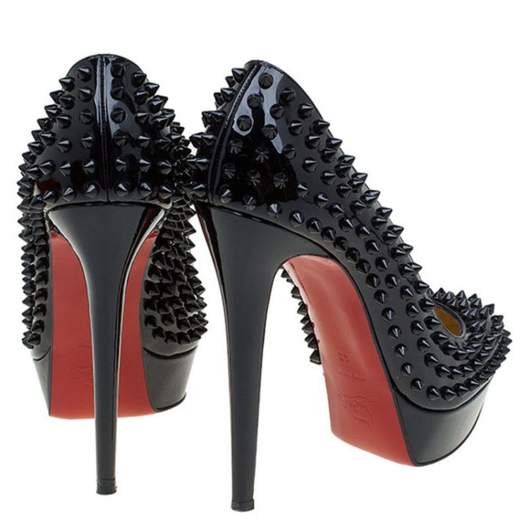 Pre Owned Christian Louboutin Black Patent Bianca Spike Platform Pumps Size 42
