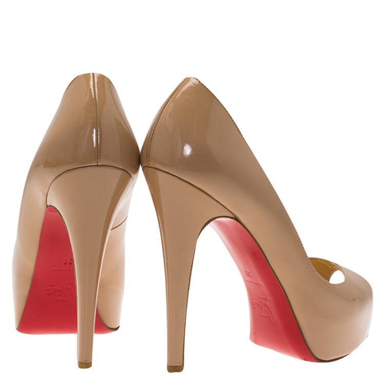 Pre Owned Christian Louboutin Beige Patent New Very Prive Peep Toe Pumps Size 38