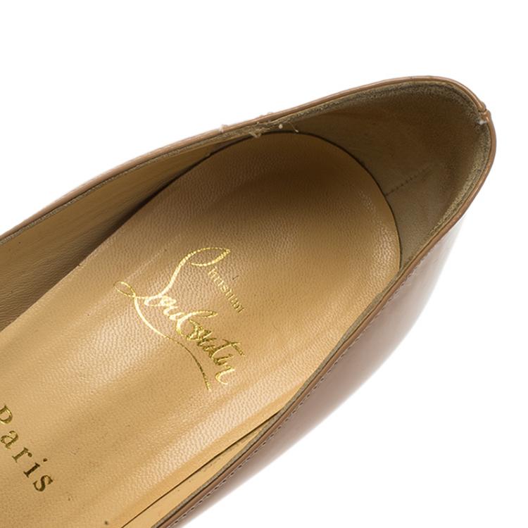 Pre Owned Christian Louboutin Beige Patent New Very Prive Peep Toe Pumps Size 38