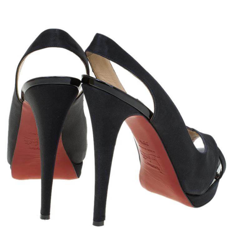Pre Owned Christian Louboutin Black Satin Very Croise Slingback Platform Sandals Size 38.5