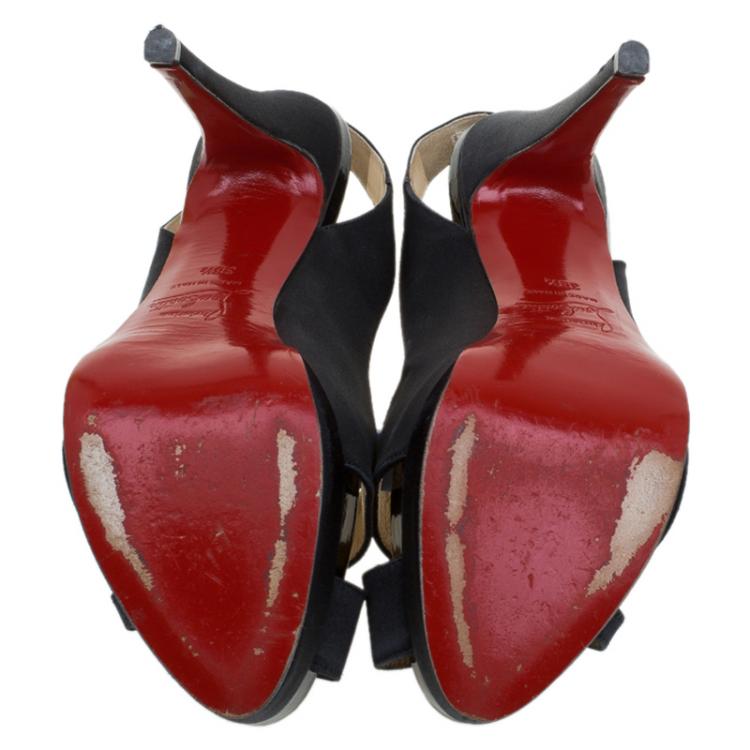 Pre Owned Christian Louboutin Black Satin Very Croise Slingback Platform Sandals Size 38.5