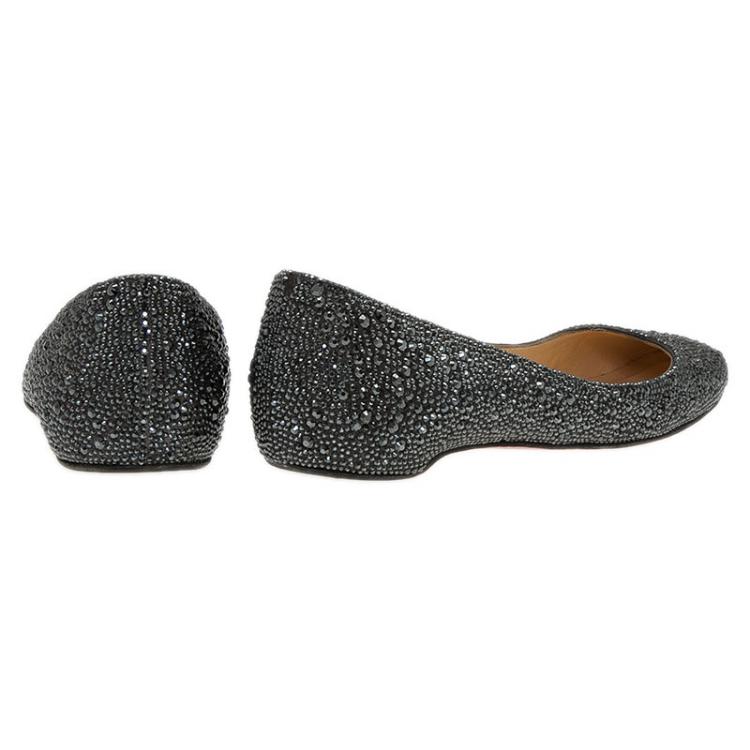 Pre Owned Christian Louboutin Black Strass Leather Gozul Ballet Flats Size 39
