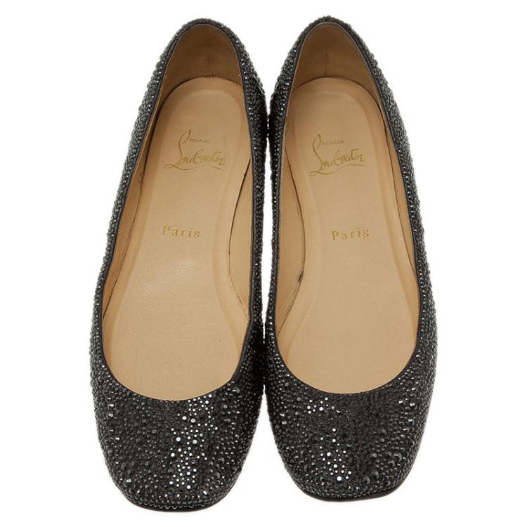 Pre Owned Christian Louboutin Black Strass Leather Gozul Ballet Flats Size 39