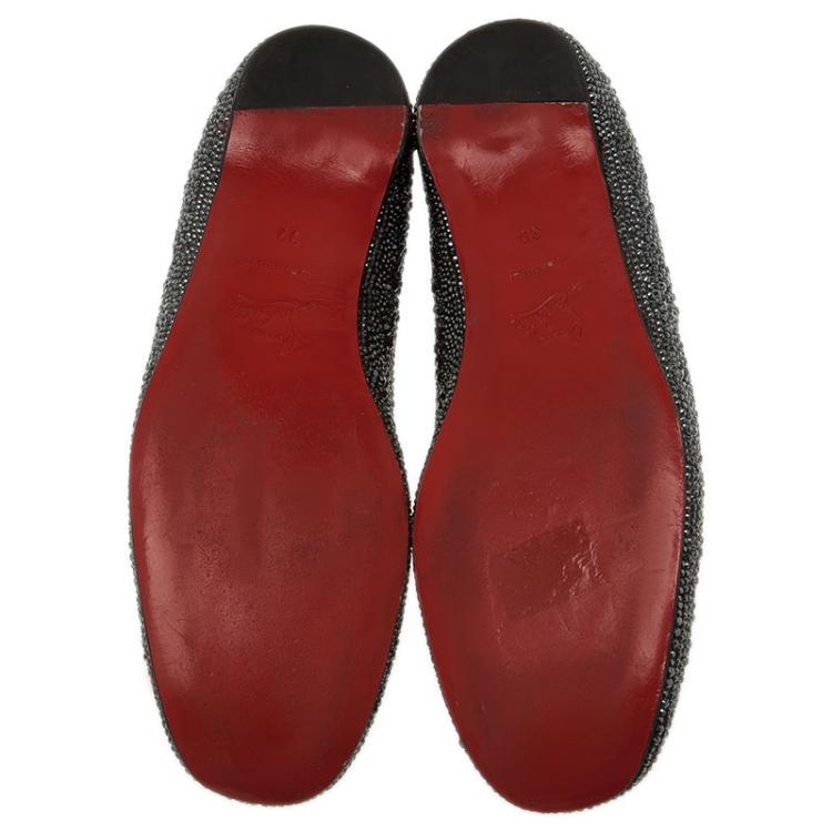 Pre Owned Christian Louboutin Black Strass Leather Gozul Ballet Flats Size 39