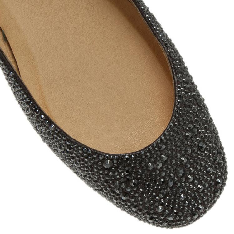 Pre Owned Christian Louboutin Black Strass Leather Gozul Ballet Flats Size 39