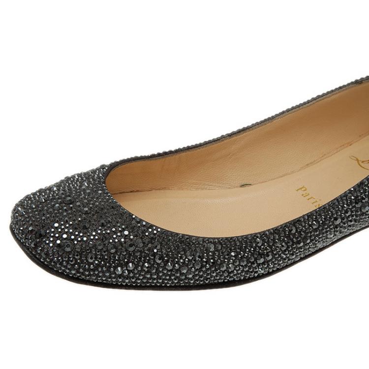 Pre Owned Christian Louboutin Black Strass Leather Gozul Ballet Flats Size 39