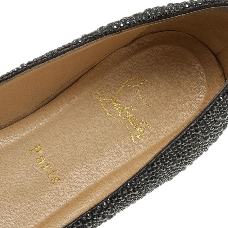 Pre Owned Christian Louboutin Black Strass Leather Gozul Ballet Flats Size 39