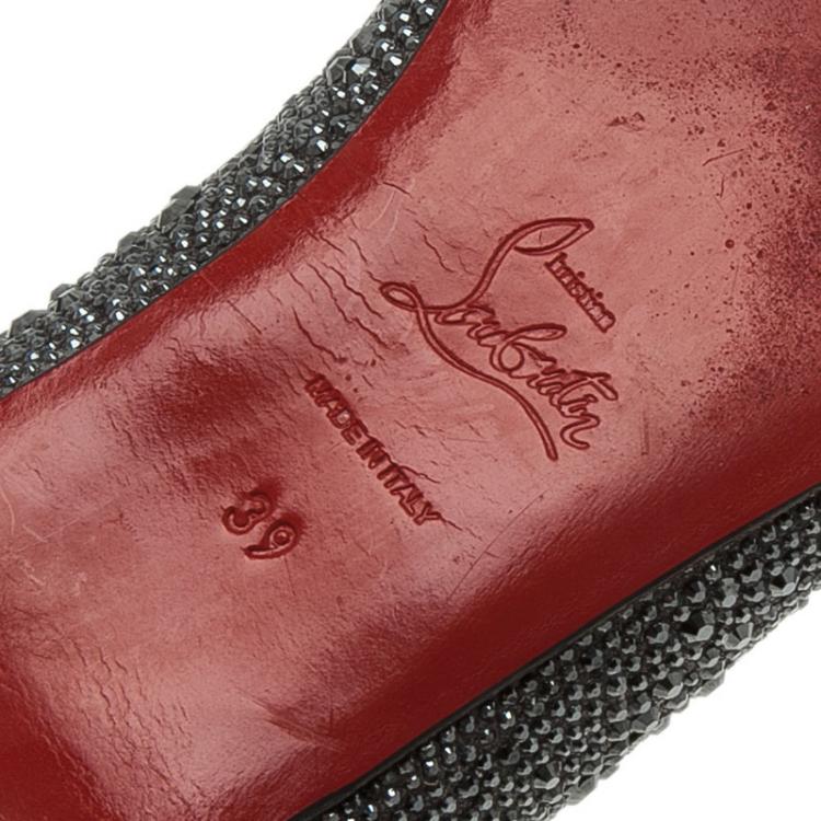 Pre Owned Christian Louboutin Black Strass Leather Gozul Ballet Flats Size 39