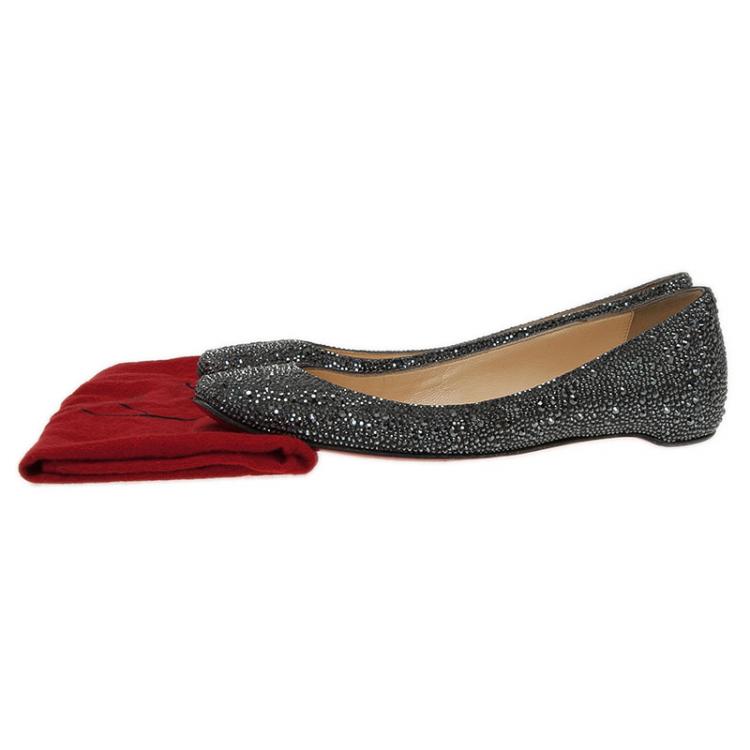 Pre Owned Christian Louboutin Black Strass Leather Gozul Ballet Flats Size 39