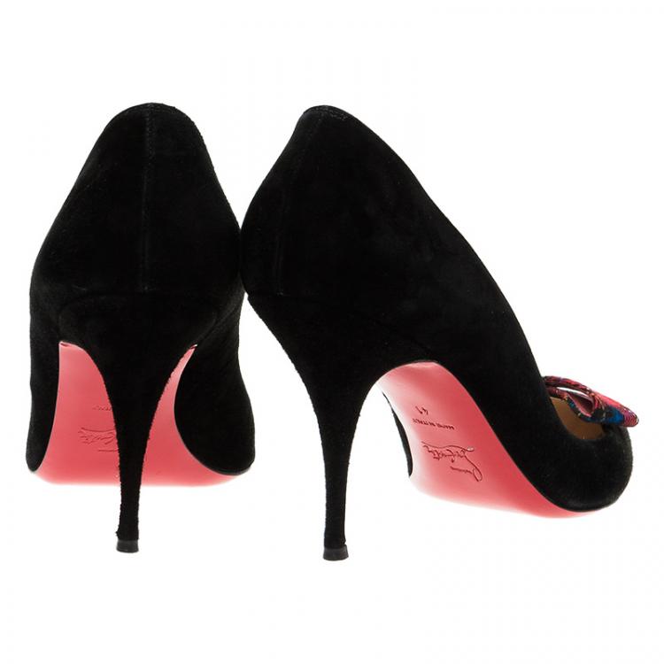 Pre Owned Christian Louboutin Black Suede and Tartan Detail Pointed Toe Pumps Size 41