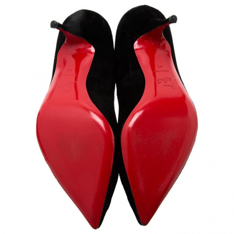 Pre Owned Christian Louboutin Black Suede and Tartan Detail Pointed Toe Pumps Size 41
