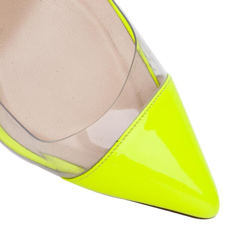Pre Owned Christian Louboutin Neon Yellow Bis Un Bout Slingback Sandals Size 38.5