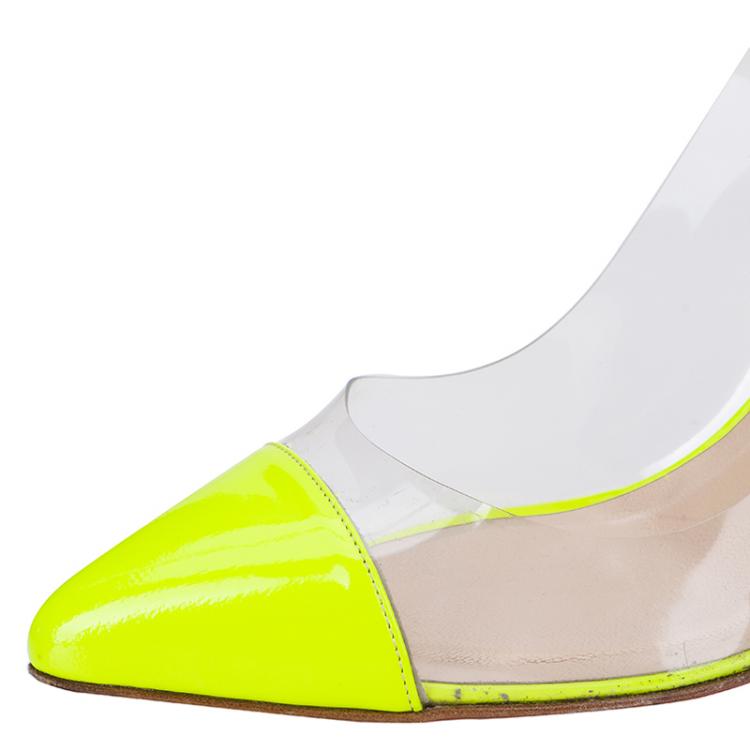 Pre Owned Christian Louboutin Neon Yellow Bis Un Bout Slingback Sandals Size 38.5