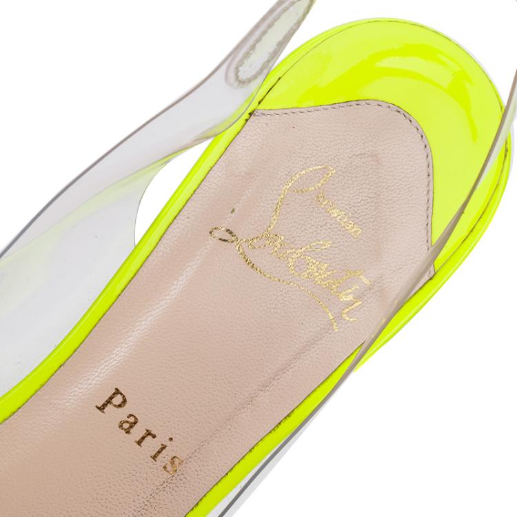 Pre Owned Christian Louboutin Neon Yellow Bis Un Bout Slingback Sandals Size 38.5