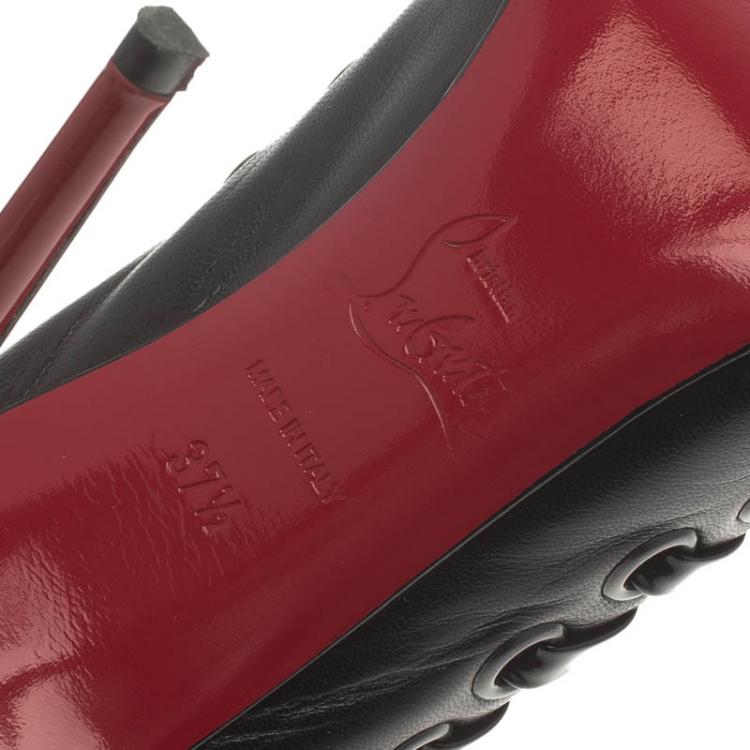 Pre Owned Christian Louboutin Black Leather Whipstitch Ostri Slingback Sandals Size 37.5