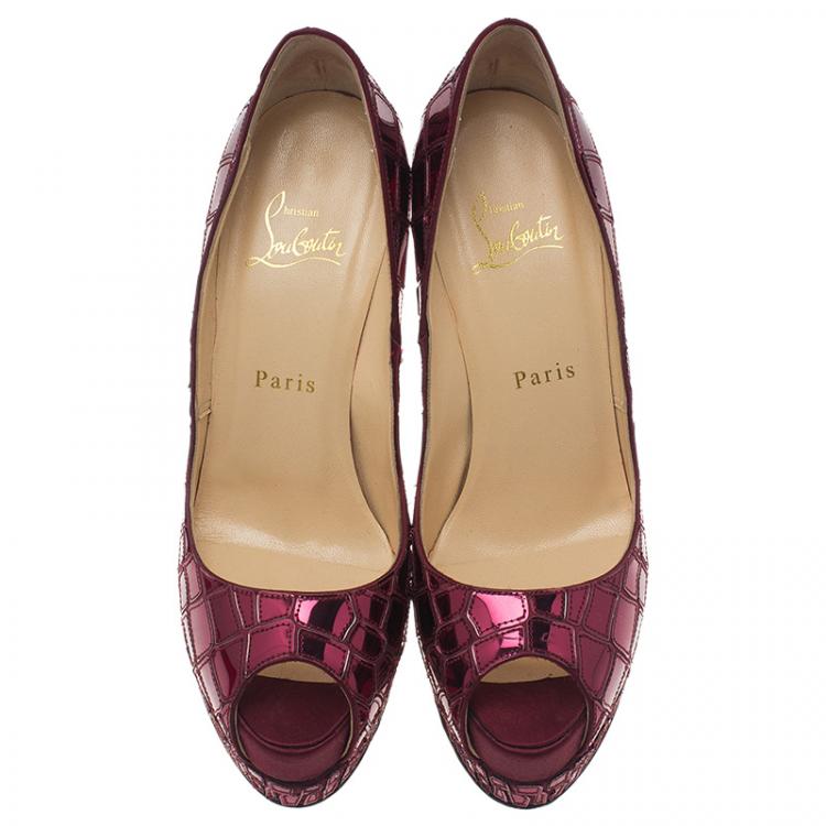 Pre Owned Christian Louboutin Purple Satin Mosaic Sobek Peep Toe Pumps Size 37.5