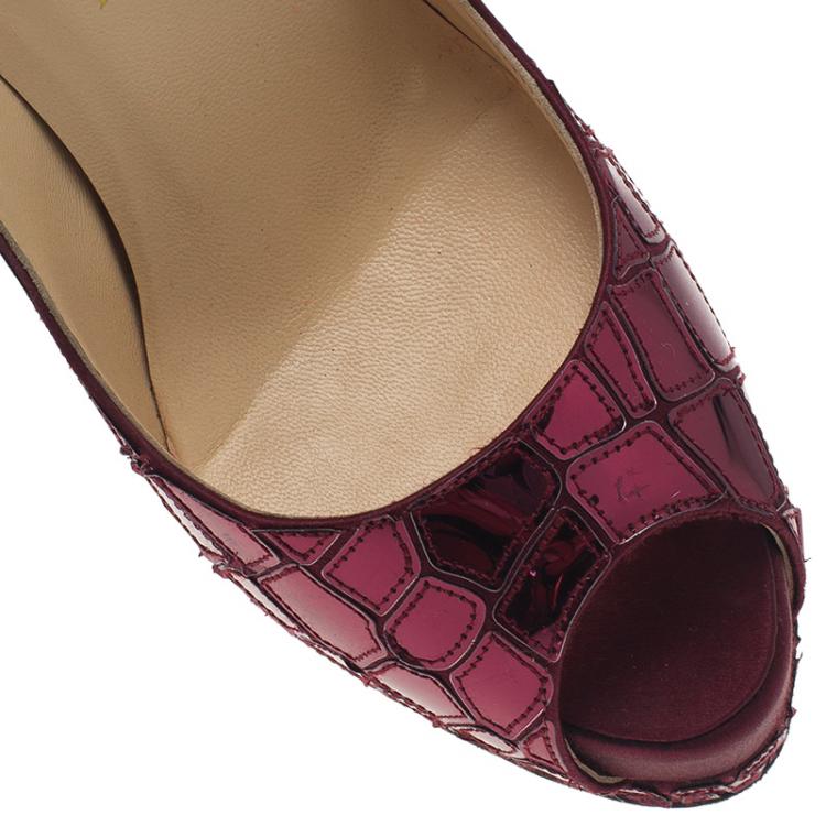 Pre Owned Christian Louboutin Purple Satin Mosaic Sobek Peep Toe Pumps Size 37.5