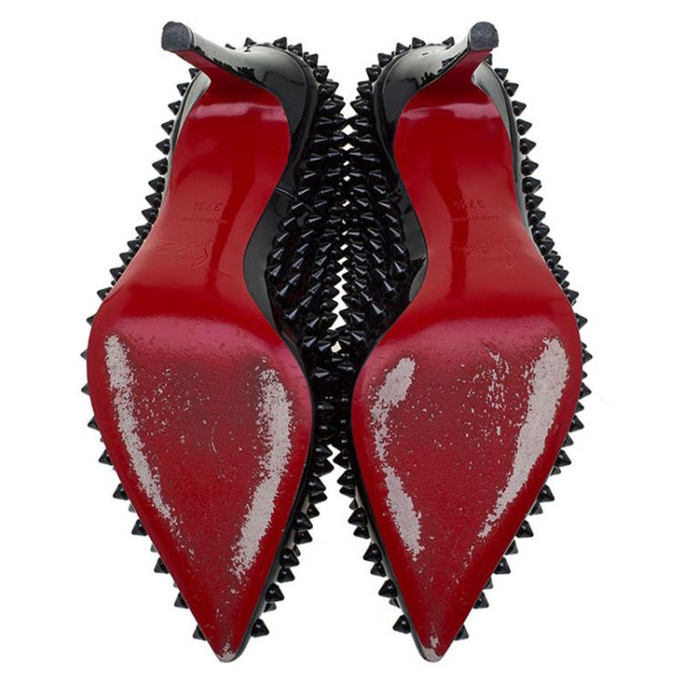 Pre Owned Christian Louboutin Black Patent Pigalle Spikes Pumps Size 37.5