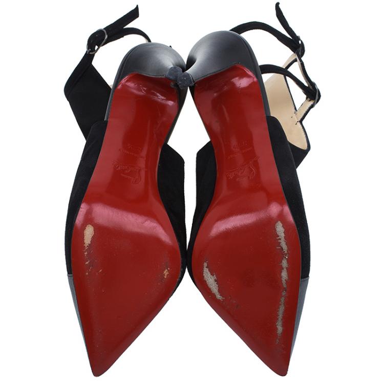 Pre Owned Christian Louboutin Black Suede Double Strap Back Cap Toe Booties Size 39.5