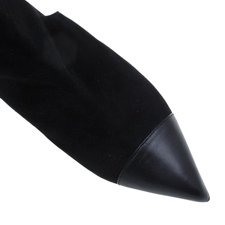 Pre Owned Christian Louboutin Black Suede Double Strap Back Cap Toe Booties Size 39.5