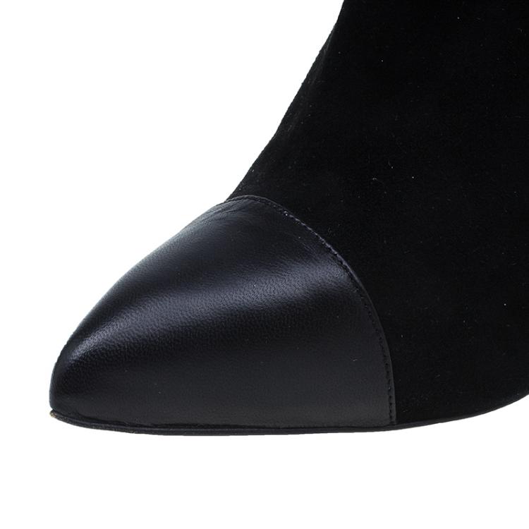 Pre Owned Christian Louboutin Black Suede Double Strap Back Cap Toe Booties Size 39.5