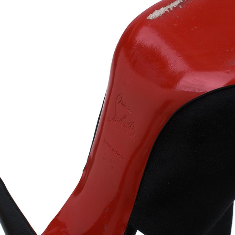 Pre Owned Christian Louboutin Black Suede Double Strap Back Cap Toe Booties Size 39.5
