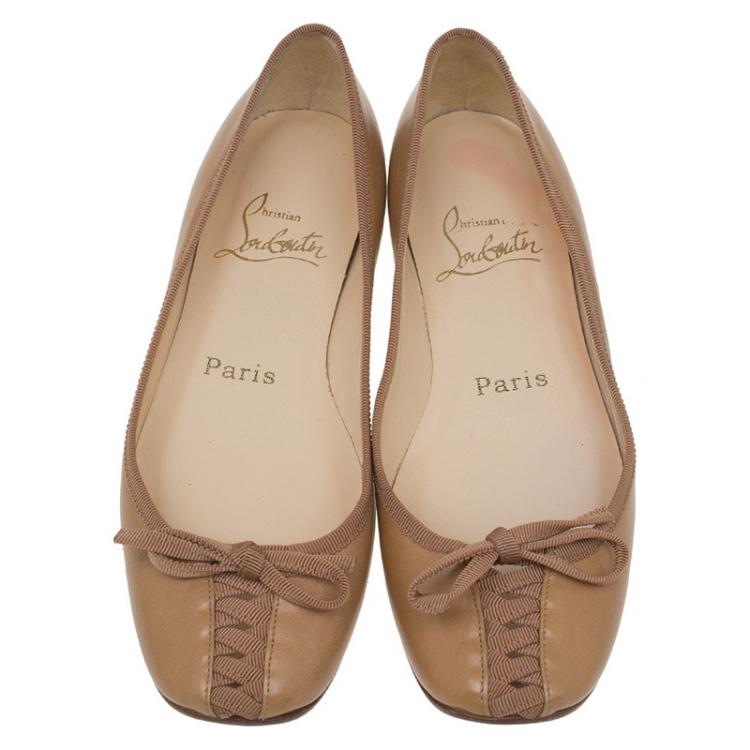 Pre Owned Christian Louboutin Beige Leather Ballet Flats Size 35.5
