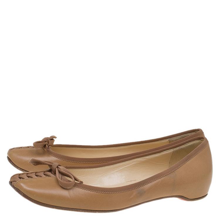 Pre Owned Christian Louboutin Beige Leather Ballet Flats Size 35.5