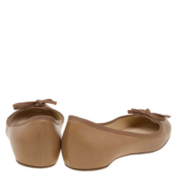 Pre Owned Christian Louboutin Beige Leather Ballet Flats Size 35.5