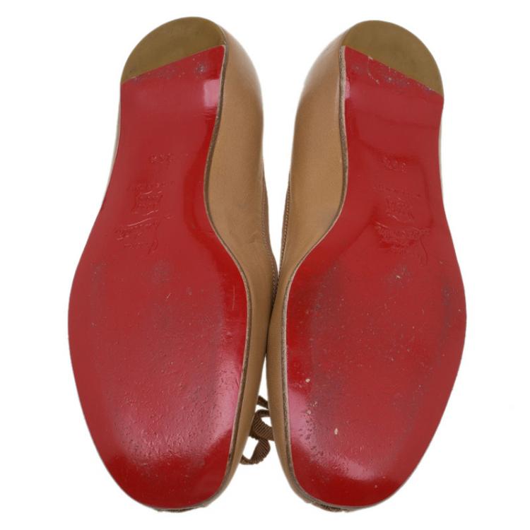 Pre Owned Christian Louboutin Beige Leather Ballet Flats Size 35.5