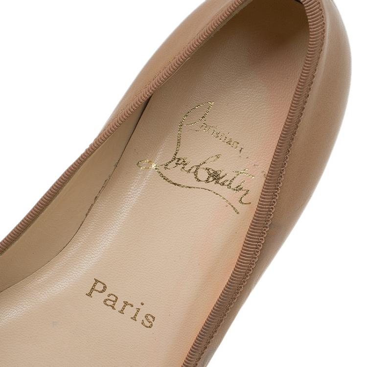 Pre Owned Christian Louboutin Beige Leather Ballet Flats Size 35.5