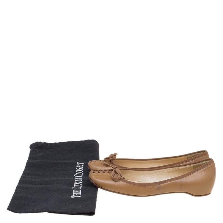 Pre Owned Christian Louboutin Beige Leather Ballet Flats Size 35.5