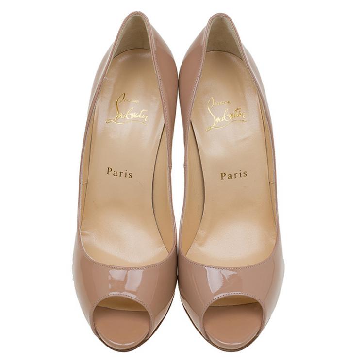Pre Owned Christian Louboutin Beige Patent Maryl Peep Toe Pumps Size 39