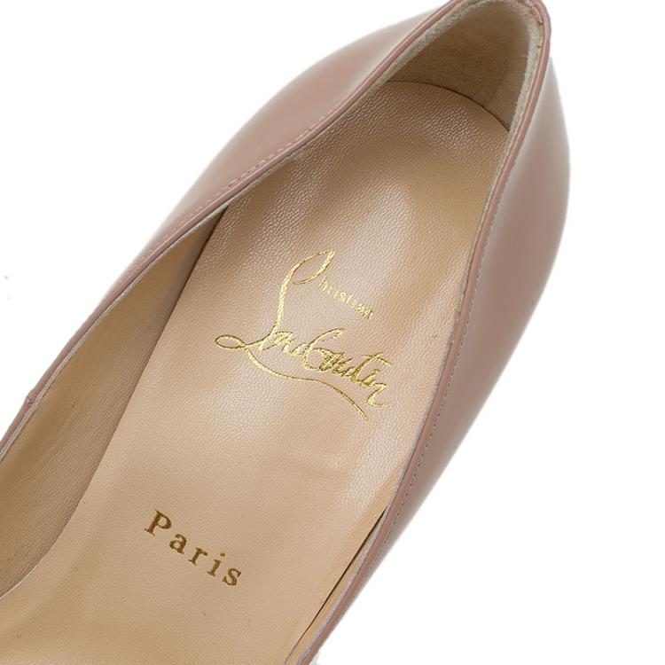 Pre Owned Christian Louboutin Beige Patent Maryl Peep Toe Pumps Size 39