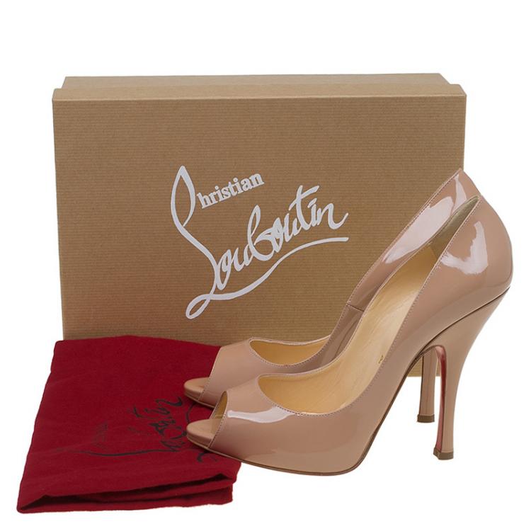 Pre Owned Christian Louboutin Beige Patent Maryl Peep Toe Pumps Size 39