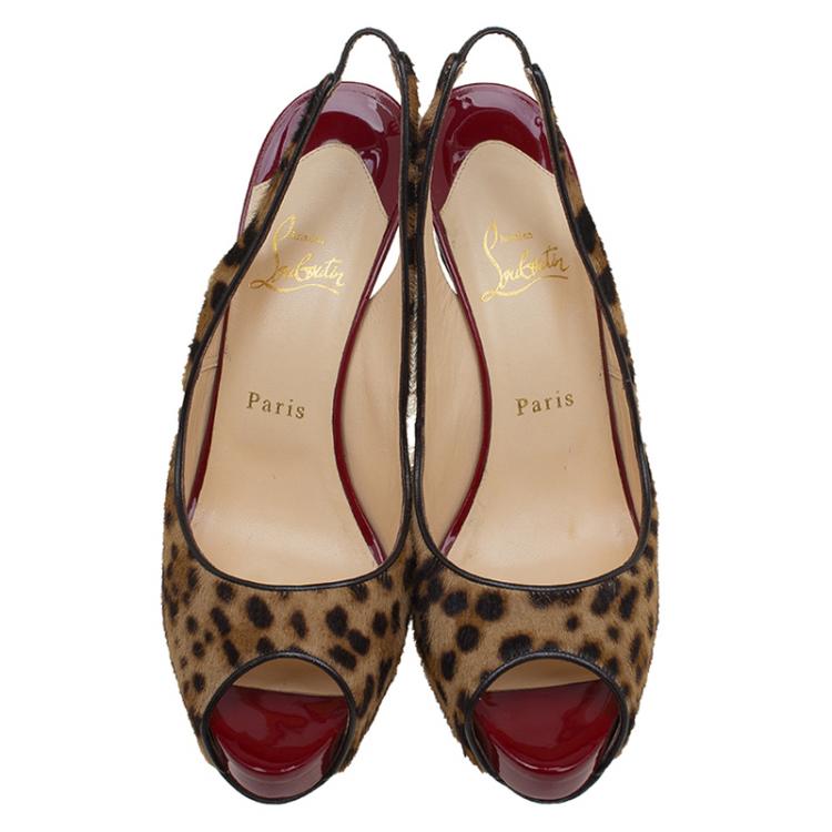 Pre Owned Christian Louboutin Leopard Print Pony Hair Peep Toe Slingback Sandals Size 40