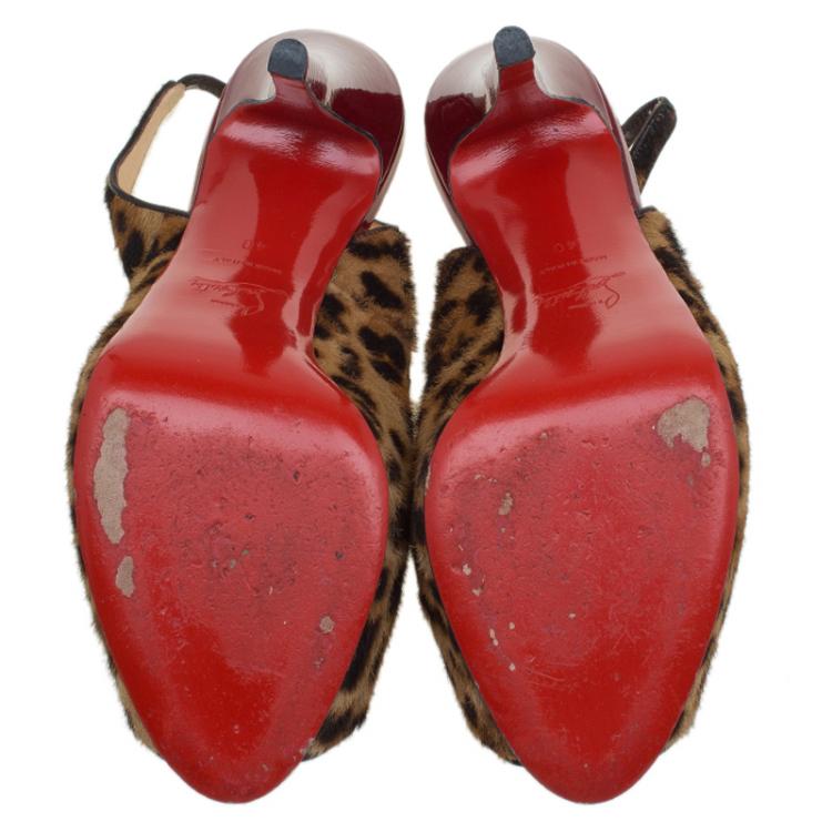 Pre Owned Christian Louboutin Leopard Print Pony Hair Peep Toe Slingback Sandals Size 40