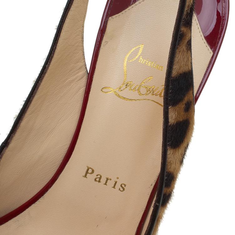 Pre Owned Christian Louboutin Leopard Print Pony Hair Peep Toe Slingback Sandals Size 40